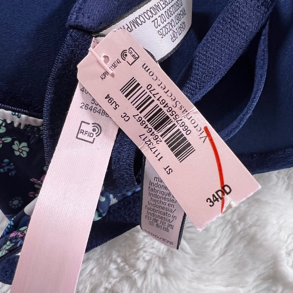 Victorias Secret Women's  Floral Push-Up Bra Navy Blue Size 34DD NWT 11173217 - Picture 11 of 12